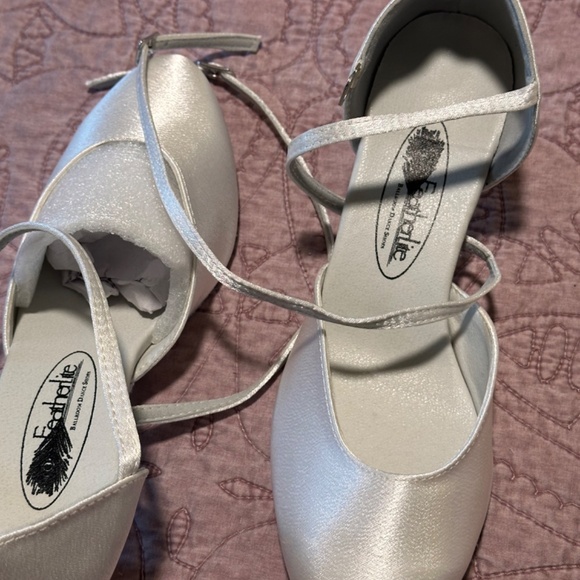 Featherlite Ballroom Dance Shoes - 9 Narrow - Carol White Satin, 1.3" Heel - Picture 6 of 14